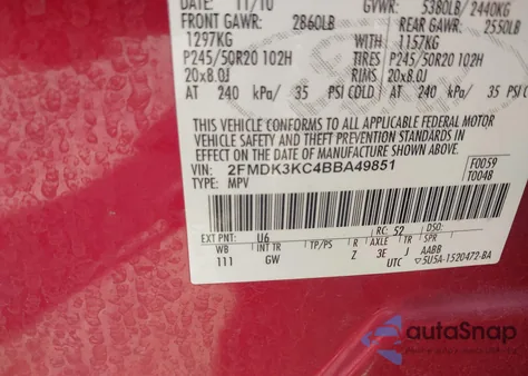 2011 Ford Edge Limited from USA, damaged, VIN 2FMDK3KC4BBA49851